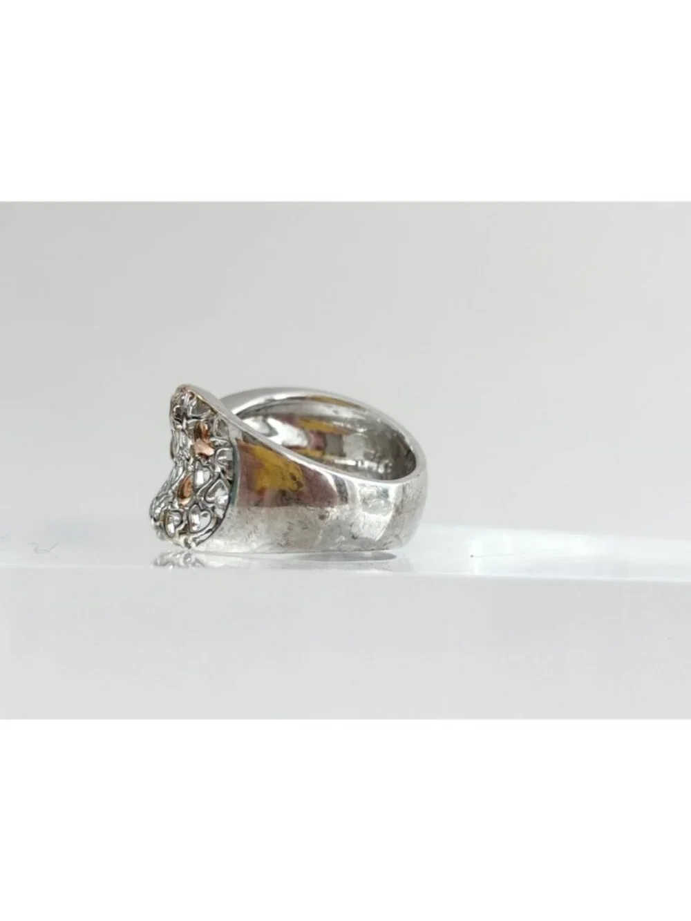 Dual Toned Gold Overlay Heart Crossover Sterling Silver 925 Vintage Ring sz 7.25